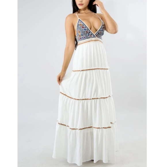 L'ATISTE Dresses & Skirts - Boho Maxi summer dress L' Atiste tiered white sequins embroidered casual formal